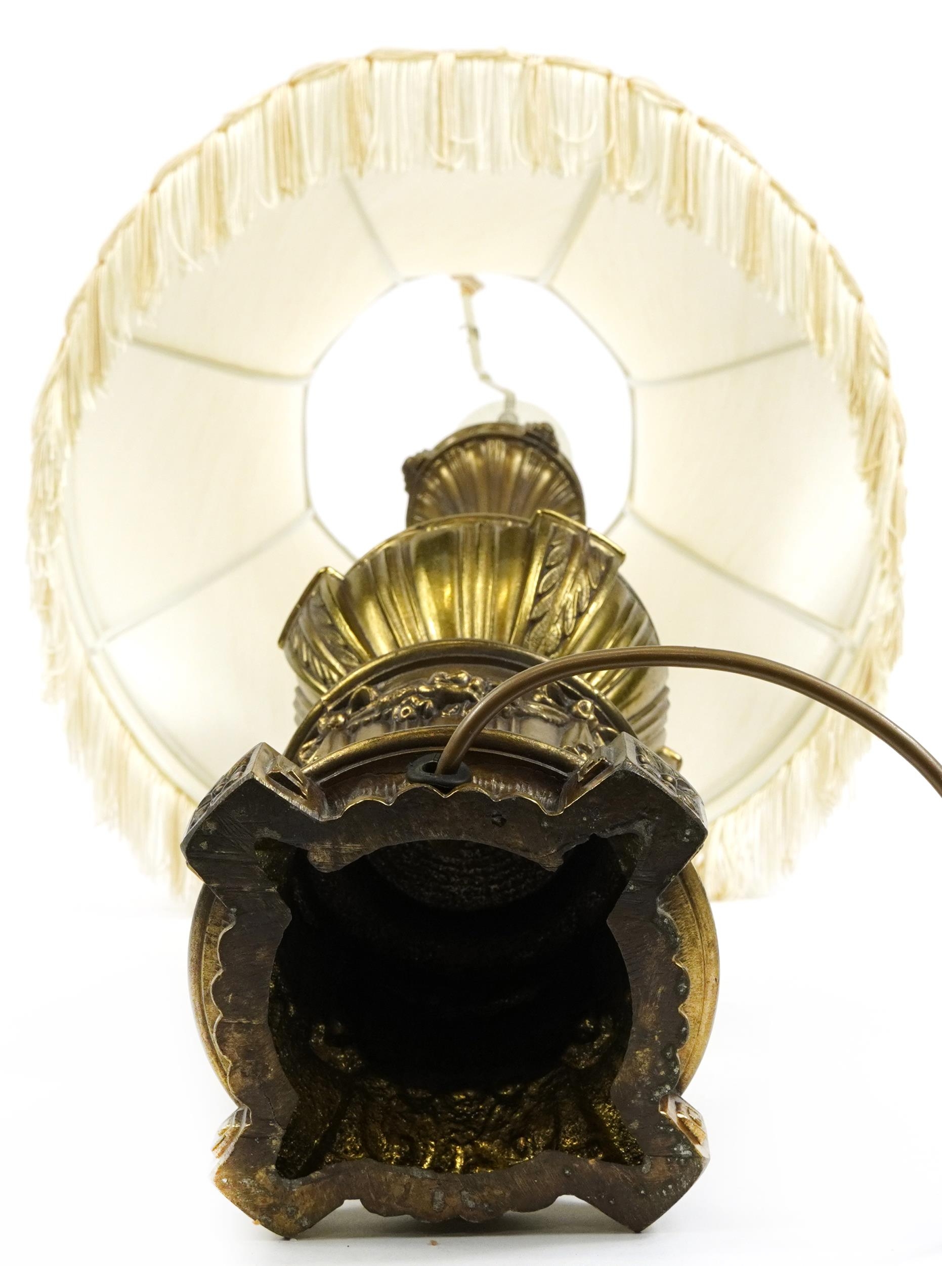 Ornate gilt brass table lamp with shade, 77cm high - Image 3 of 3