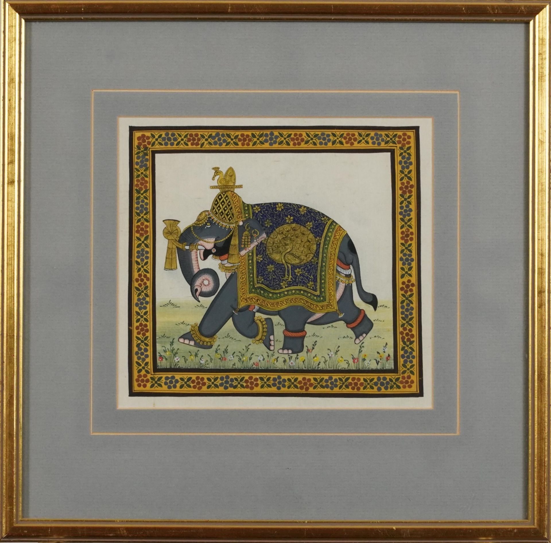 Procession of figures and elephant wearing robes, two Indian Mughal school watercolours, each - Image 6 of 7