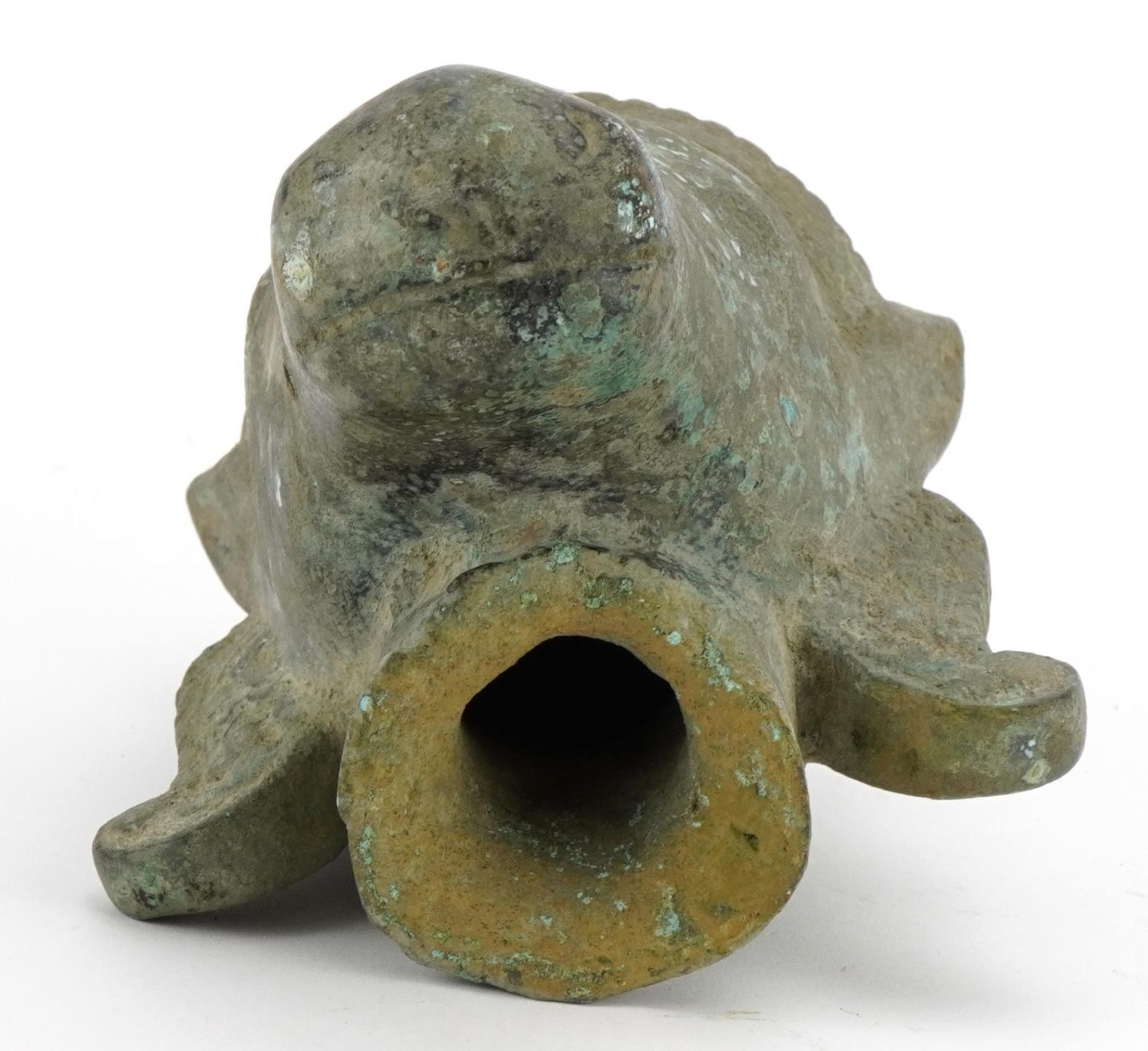 Chino Tibetan patinated bronze head of a mythical animal, 16.5cm high - Image 3 of 3