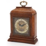 Burr walnut Elliott mantle clock, retailed by Shorland Fooks Brighton, 24cm high