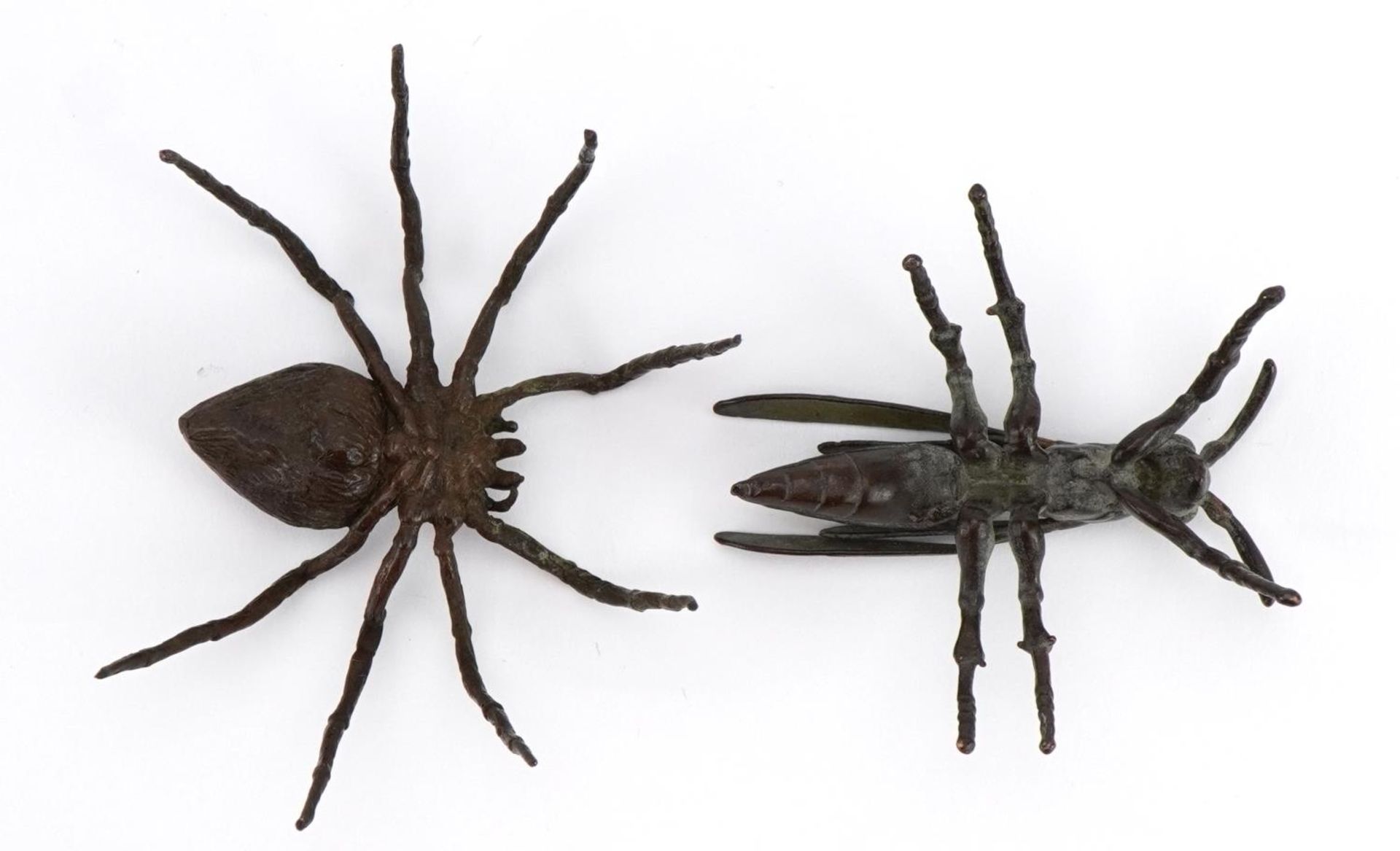 Two Japanese patinate bronze animals comprising wasp and spider, the largest 6.5cm wide - Image 3 of 3