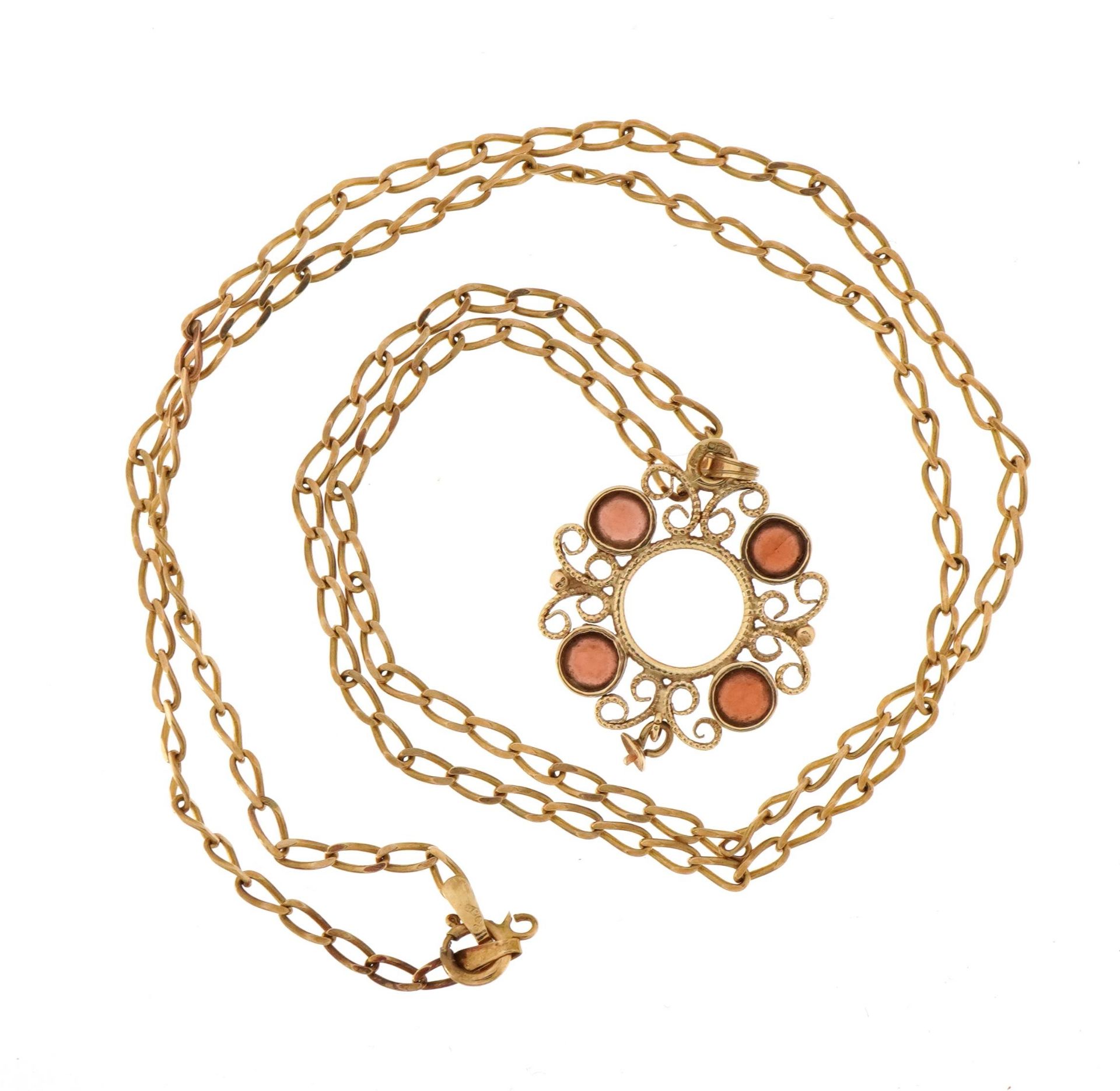 9ct gold filigree pendant set with four garnets on a 9ct gold necklace, 2.9cm high and 50cm in - Bild 3 aus 4