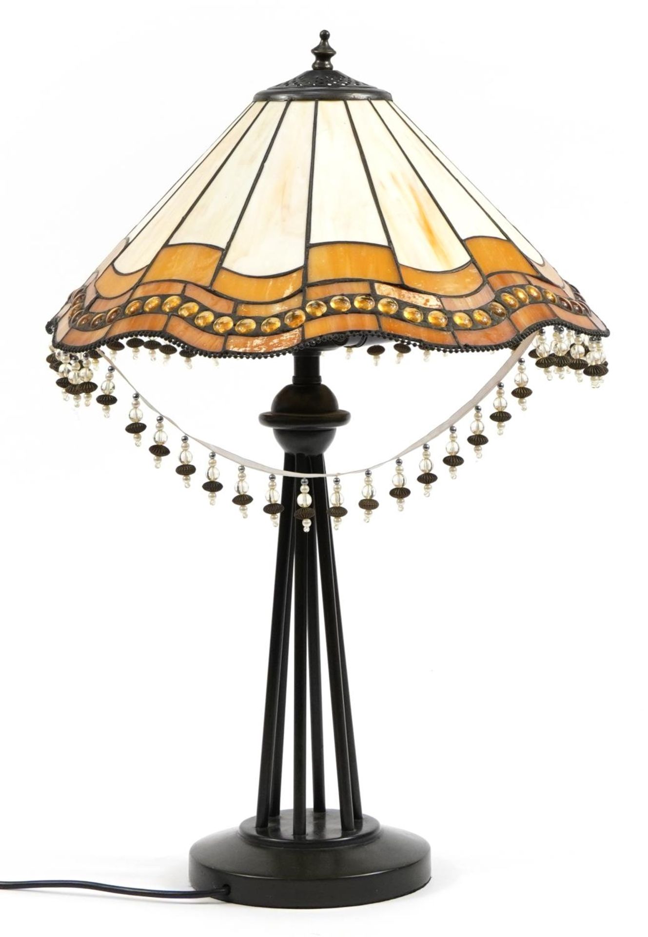 Tiffany design bronzed table lamp with leaded glass shade, 62cm high - Image 2 of 3