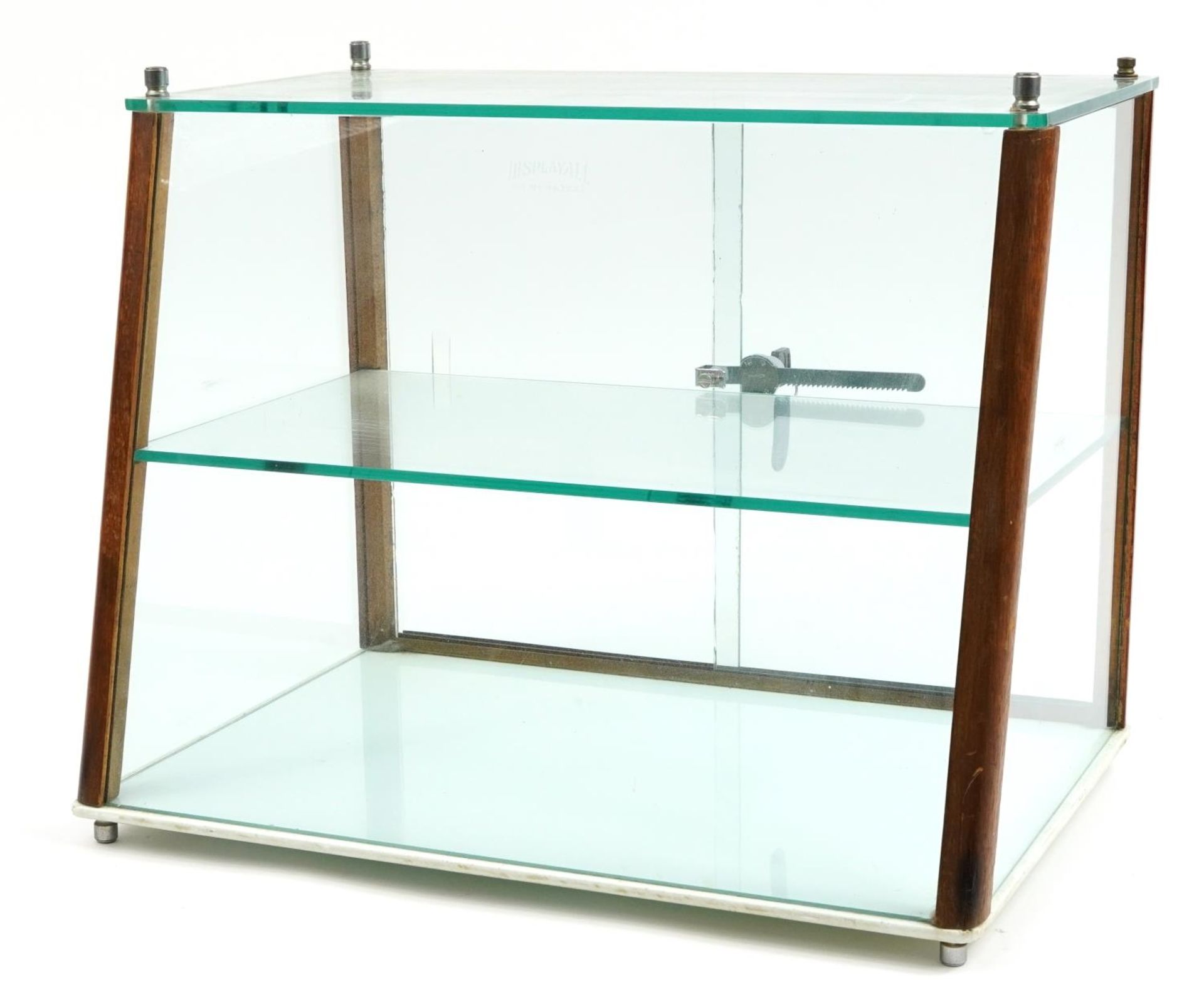 Displayall, wooden and glass counter top display case with sliding glass doors, 40cm H x 49.5cm W