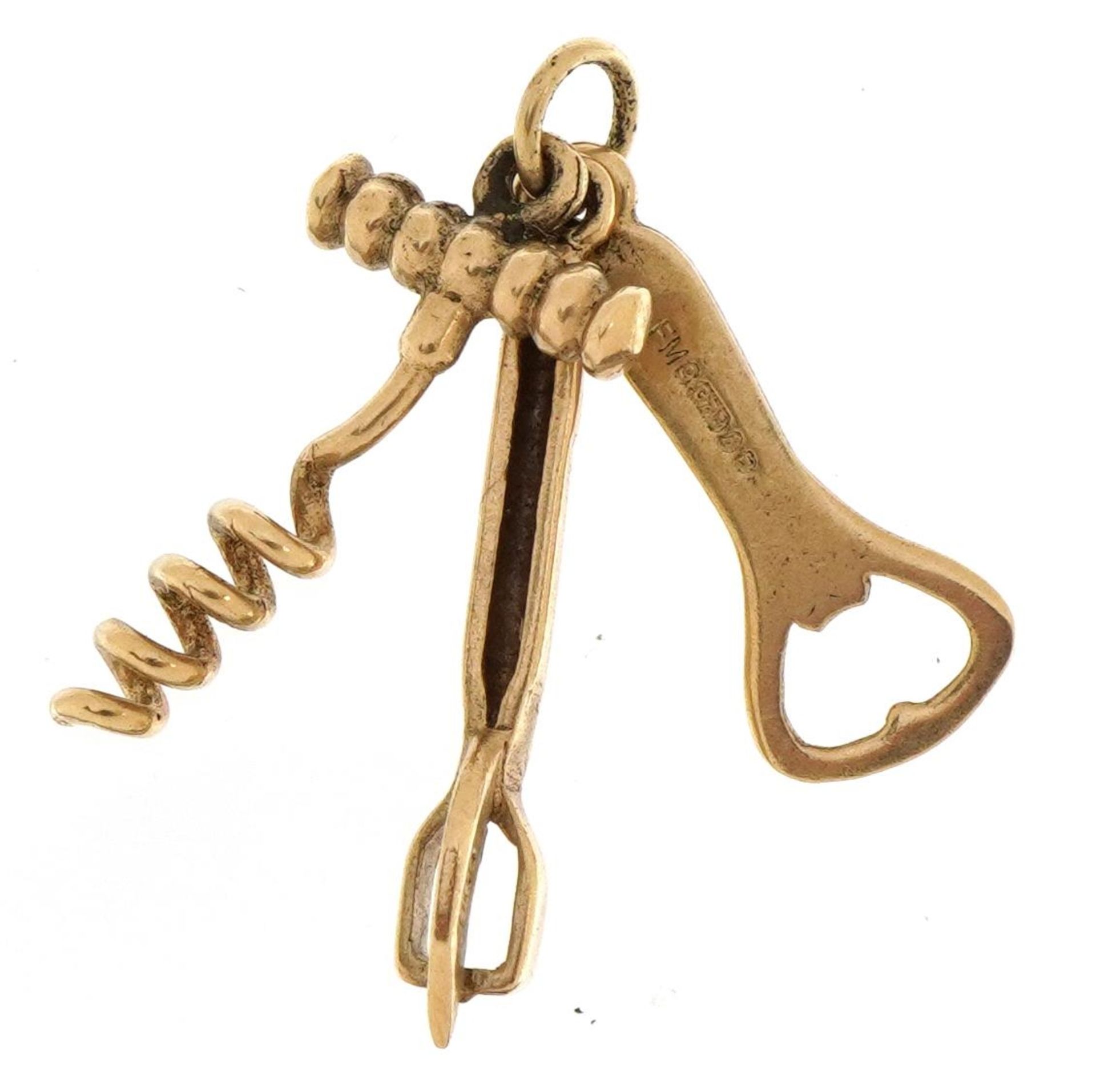 9ct gold bottle opener and corkscrew charm, 2.4cm high, 1.9g - Image 2 of 3