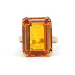 9ct gold orange stone solitaire ring, the orange stone approximately 16.1mm x 12.2mm, size L, 5.0g