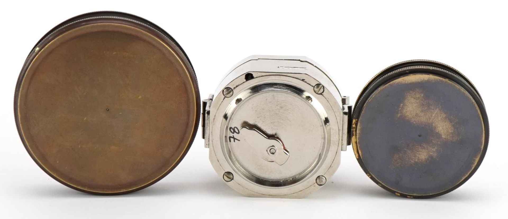 Three naval interest compasses including one with perpetual calendar, the largest 7.8cm in diameter - Bild 5 aus 5