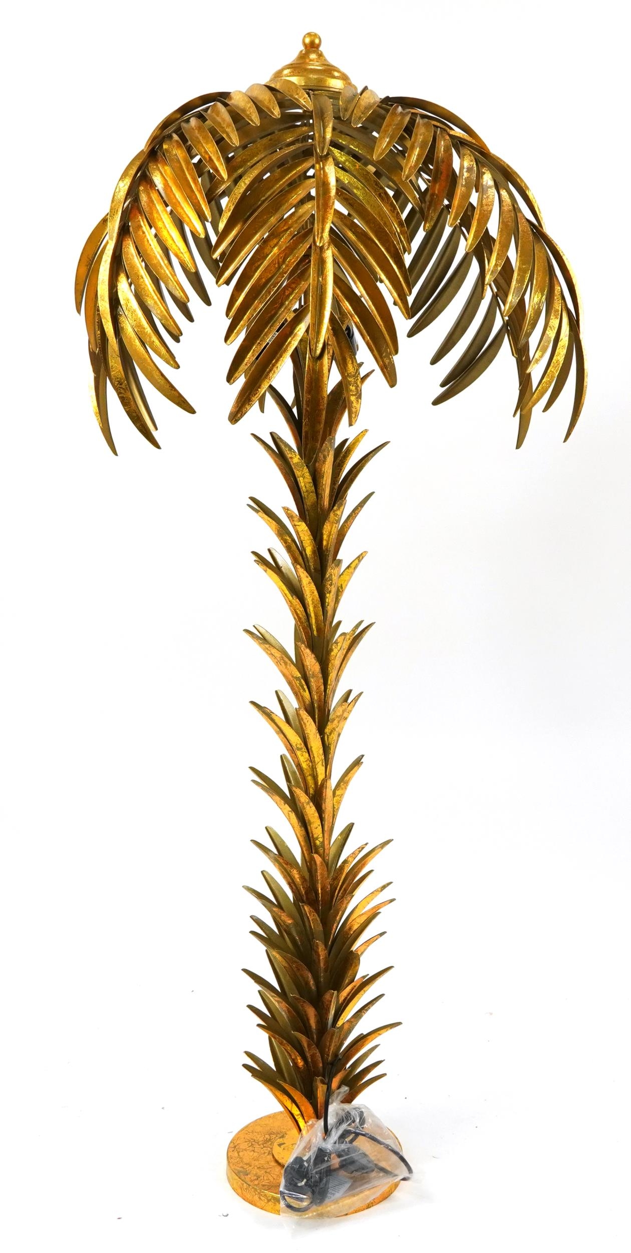 Hollywood Regency style floor standing gilt metal palm tree design standard lamp, 158cm high - Image 2 of 2