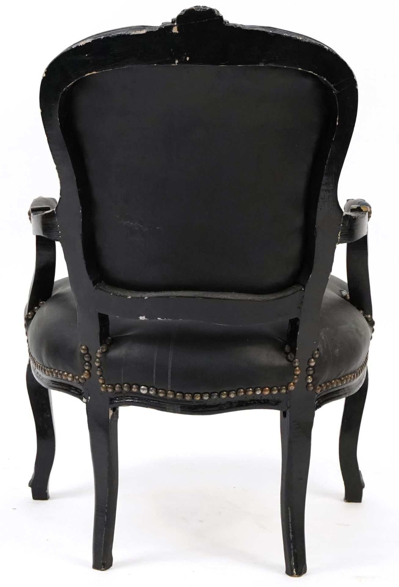 French style black painted elbow chair with black faux leather button back upholstery, 92cm high - Bild 3 aus 3