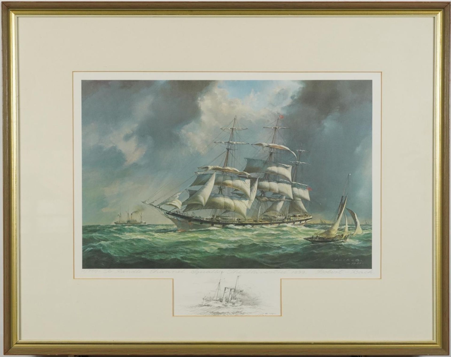 Robert Trenaman Back - To Randall Channel Squalls the Wavertree 1899, pencil signed print in colour, - Image 2 of 7