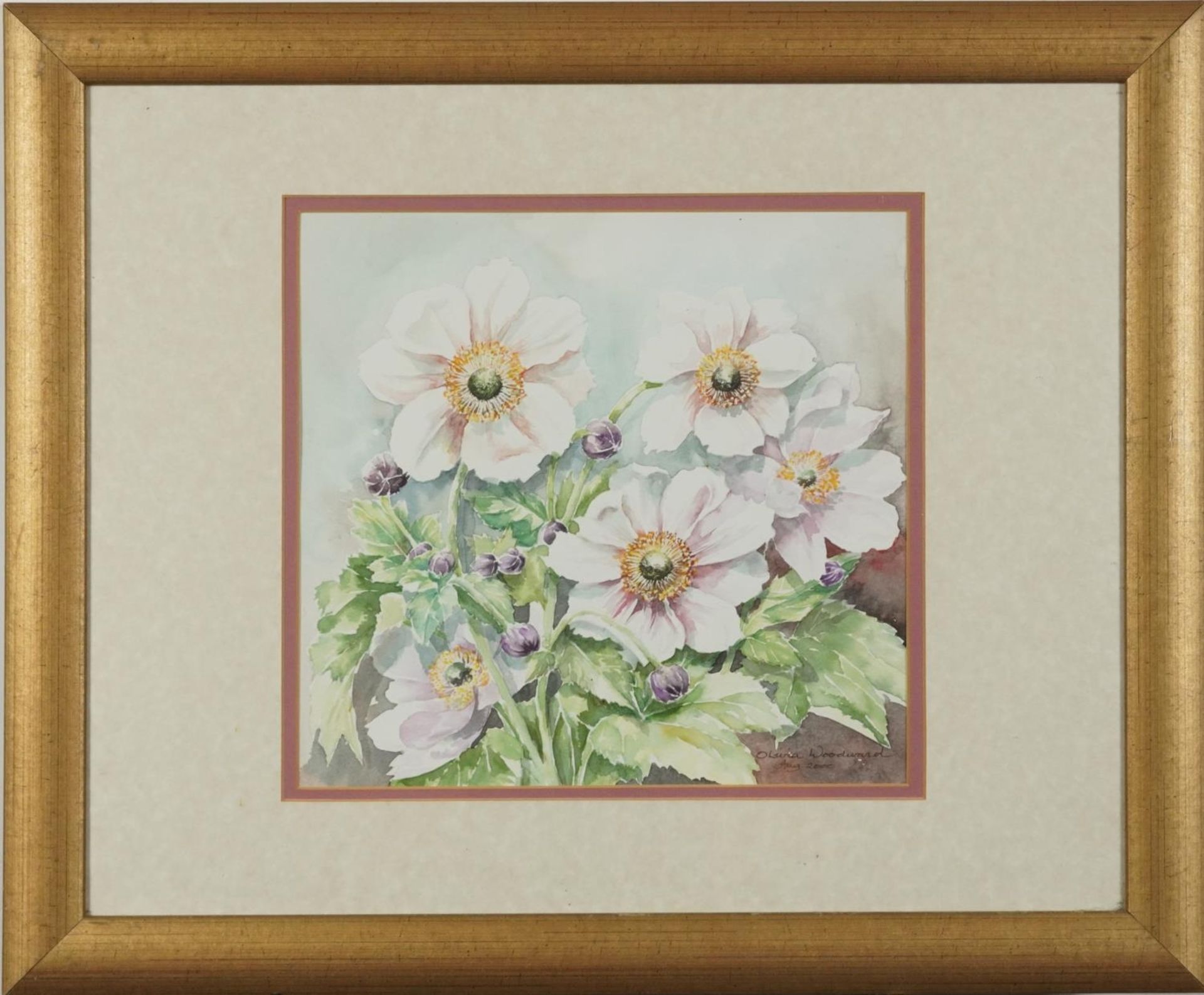 Olivia Woodward - Still life, roses and flowers, pair of watercolours, each mounted, framed and - Image 7 of 9