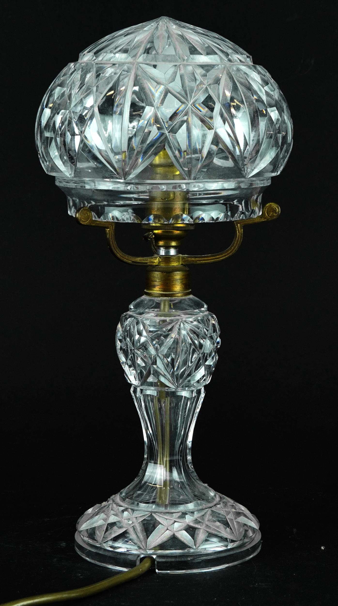 Cut glass toadstool table lamp with shade, 32cm high - Image 2 of 3