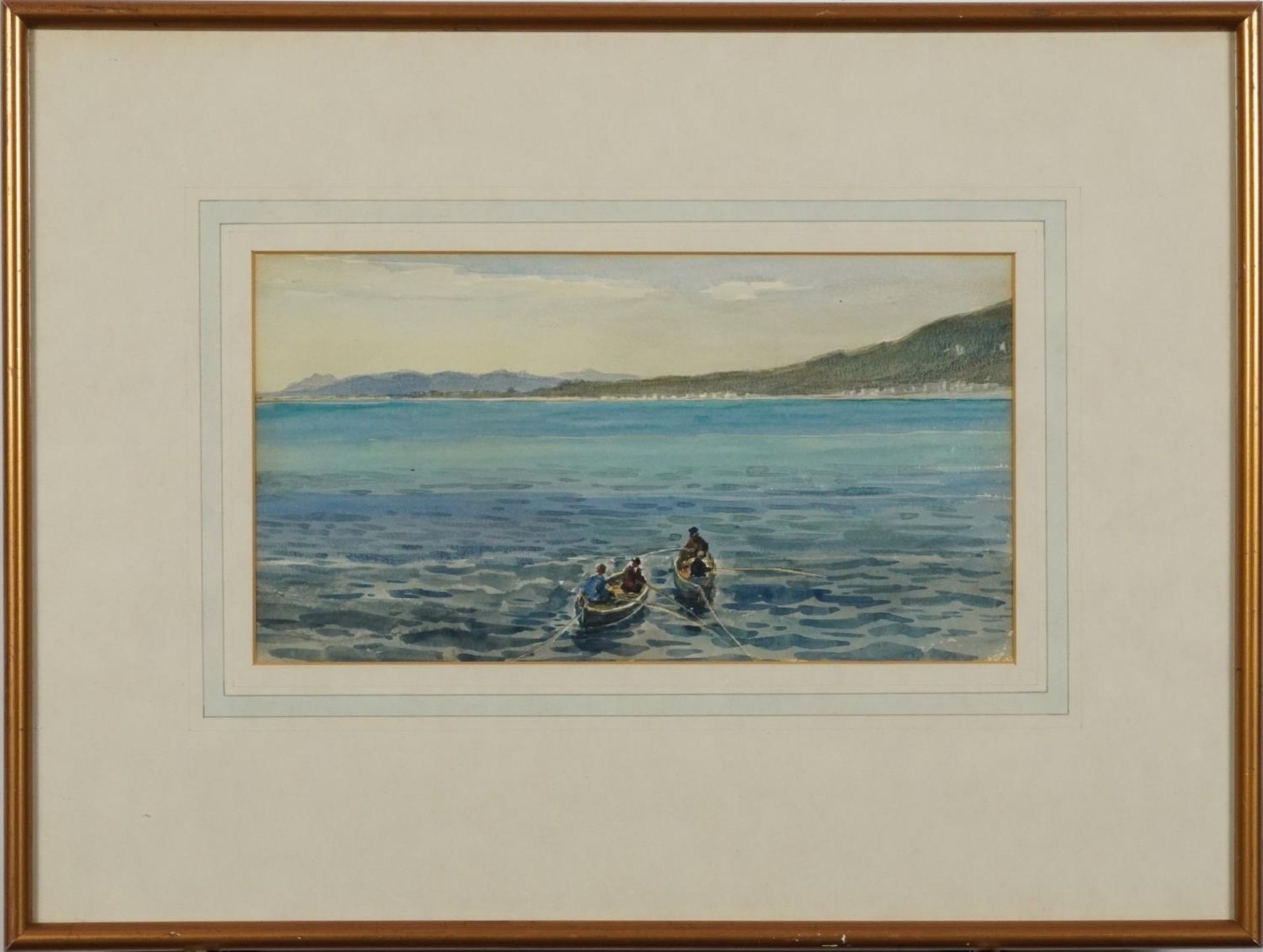 Fishermen in rowing boats, late 19th/early 20th century watercolour, mounted, framed and glazed, - Bild 2 aus 3