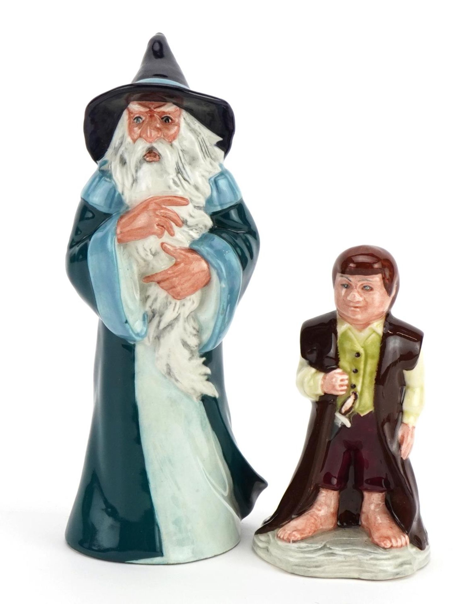 Two Royal Doulton Tolkien Enterprise Middle Earth figures comprising Gandalf HN2911 and Bilbo