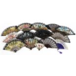 Fourteen vintage and later fans including some lace, the largest 26cm in length
