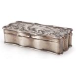 A & J Zimmerman, Edwardian silver box with hinged lid embossed with a griffin, Birmingham 1904, 10.