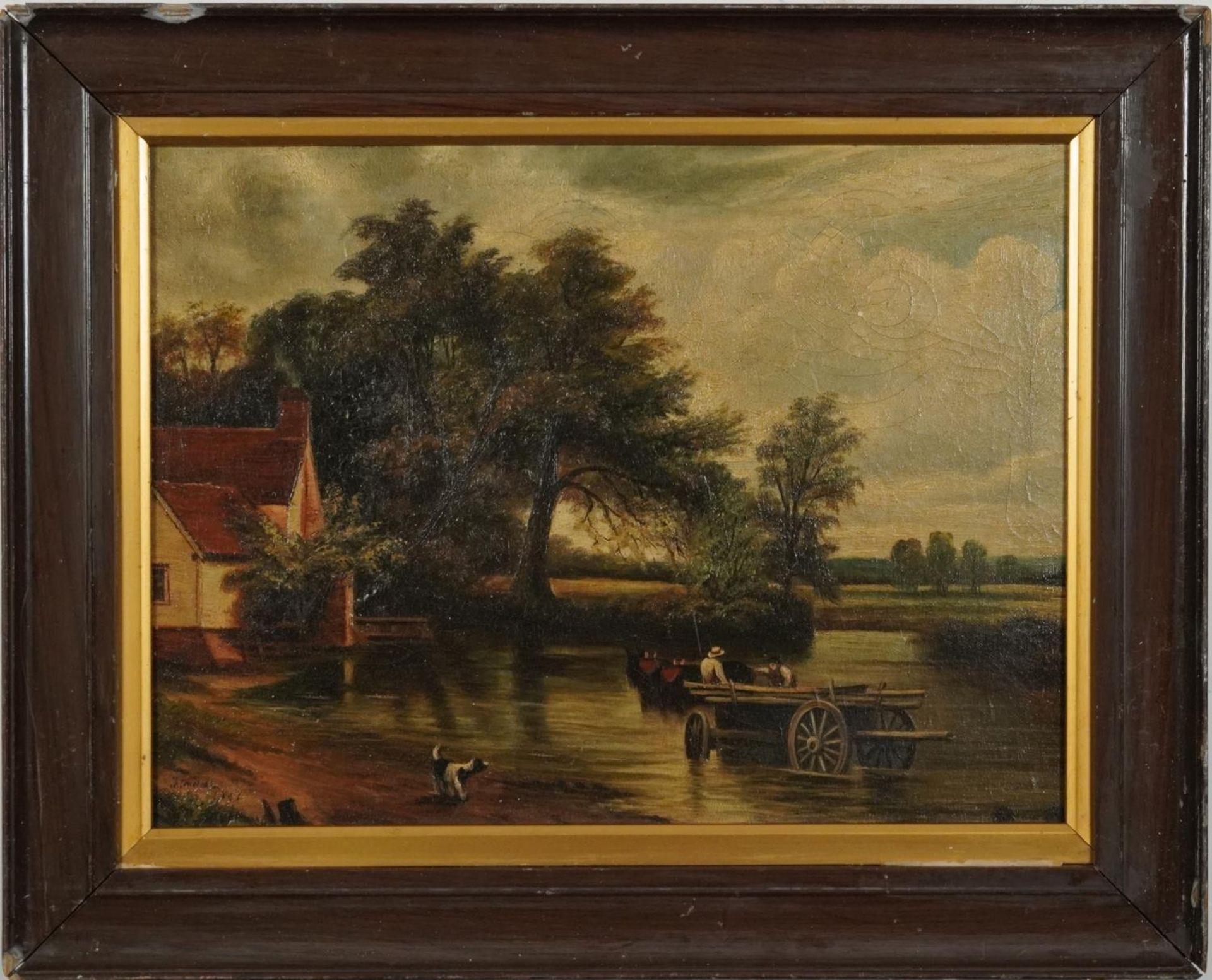 After John Constable - Horse and cart before trees, Old Master style oil on board, mounted and - Image 2 of 5