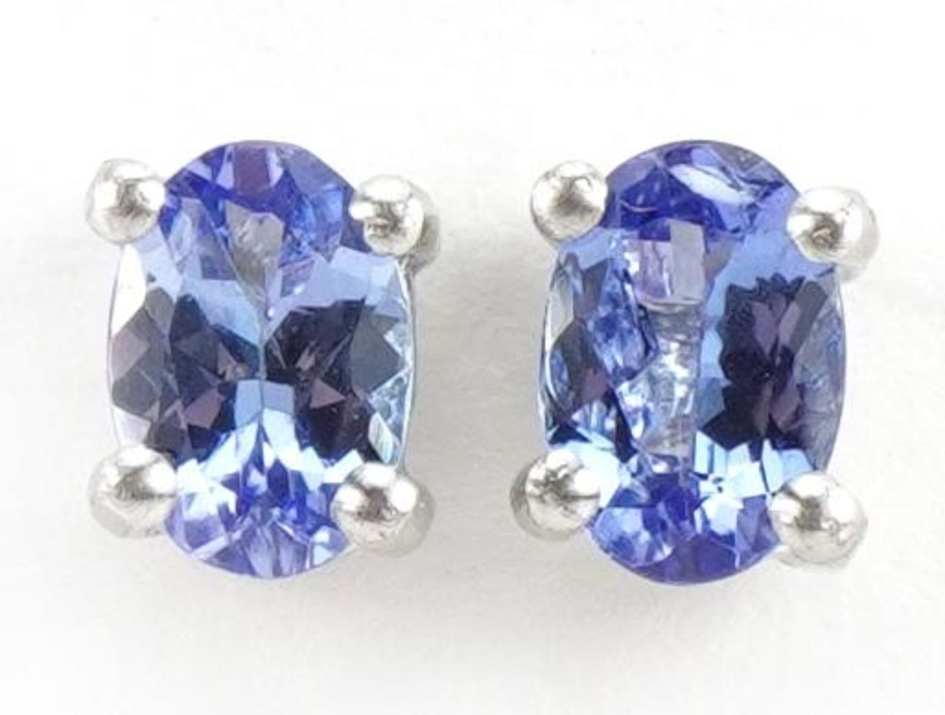 Pair of silver tanzanite stud earrings, 6mm high, 1.0g