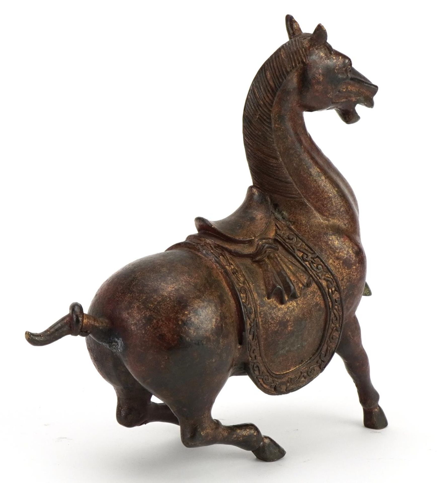 Chinese partially gilt patinated bronze horse, 22cm high - Image 2 of 3