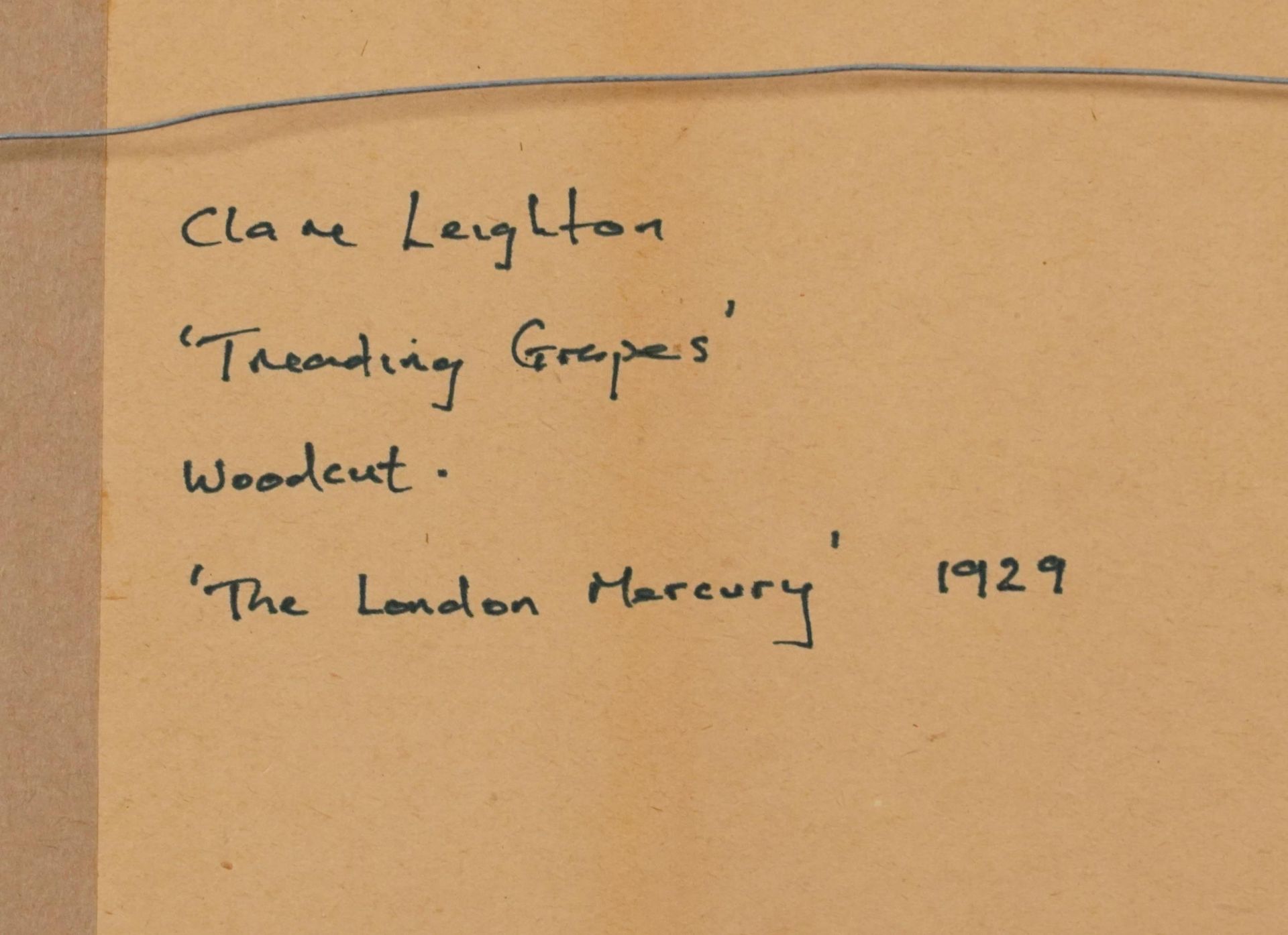 After Clare Leighton - Treading Grapes, woodcut print, inscribed verso The London Mercury 1929, - Bild 4 aus 4
