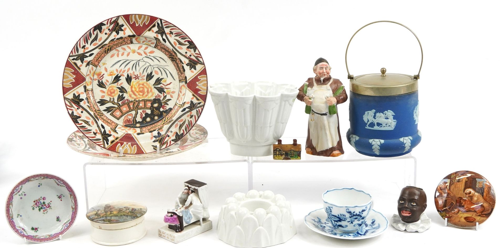 19th century and later ceramics including Meissen cup and saucer, Newhall dish, Prattware pot