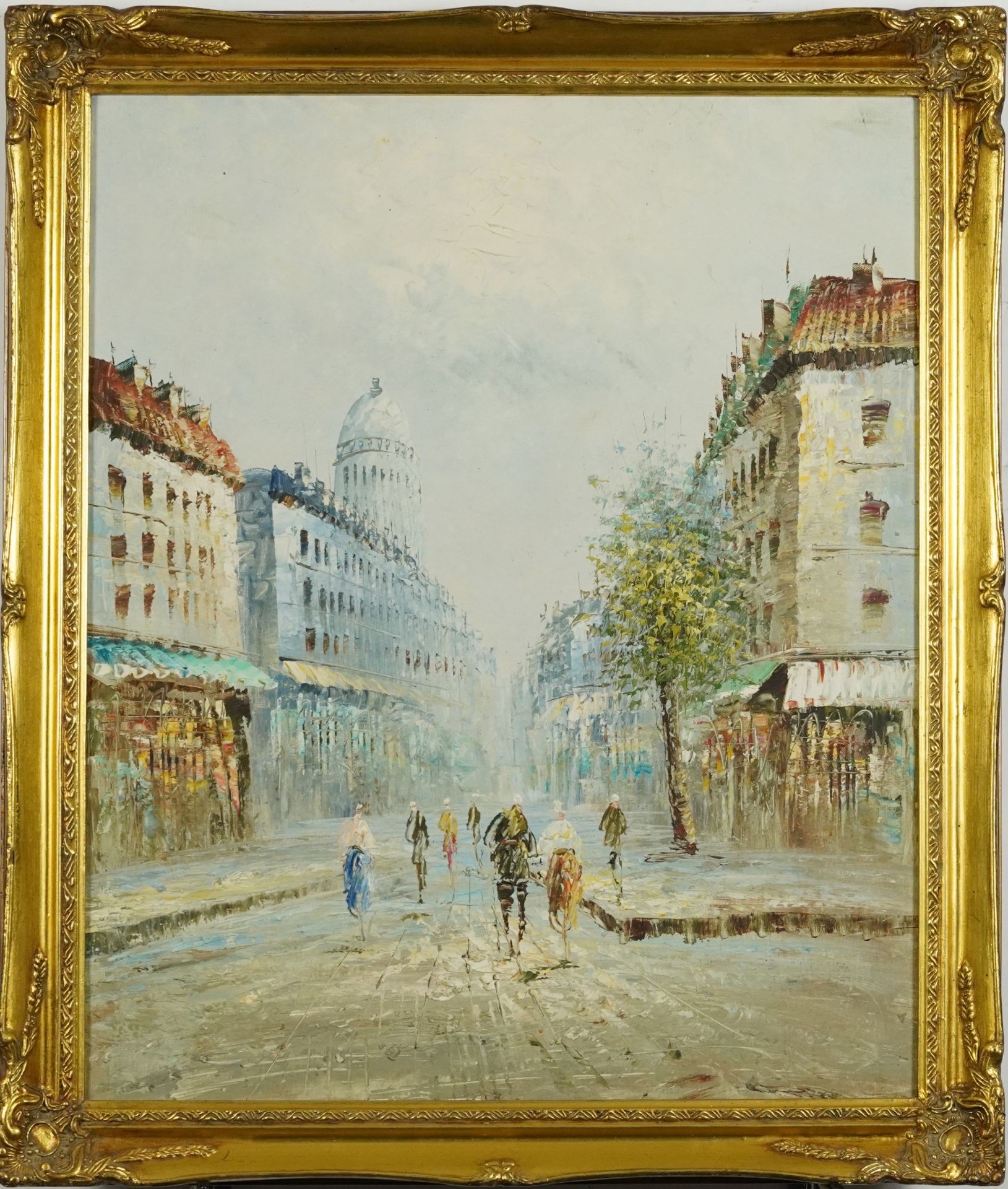 Street scene with figures, Impressionist impasto oil on canvas, framed, 59.5cm x 49.5cm excluding - Bild 2 aus 3