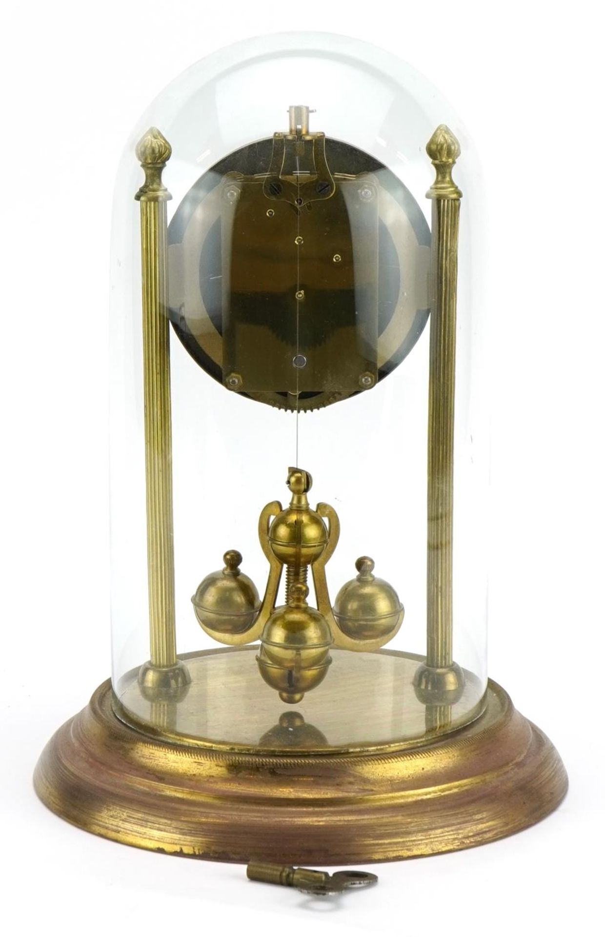 Brass anniversary clock under glass dome. 28cm high - Image 3 of 3