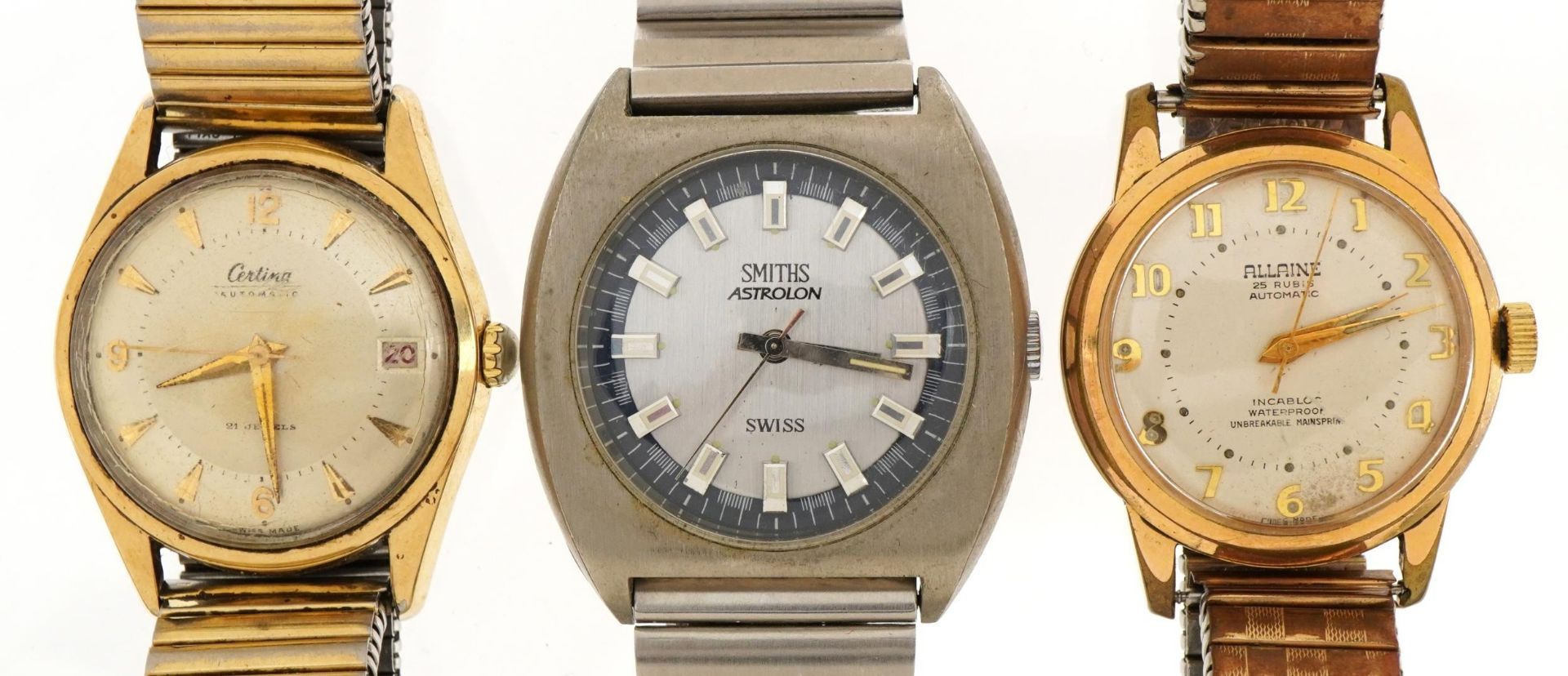 Three vintage gentlemen's wristwatches comprising Centina automatic with date aperture, Allaine