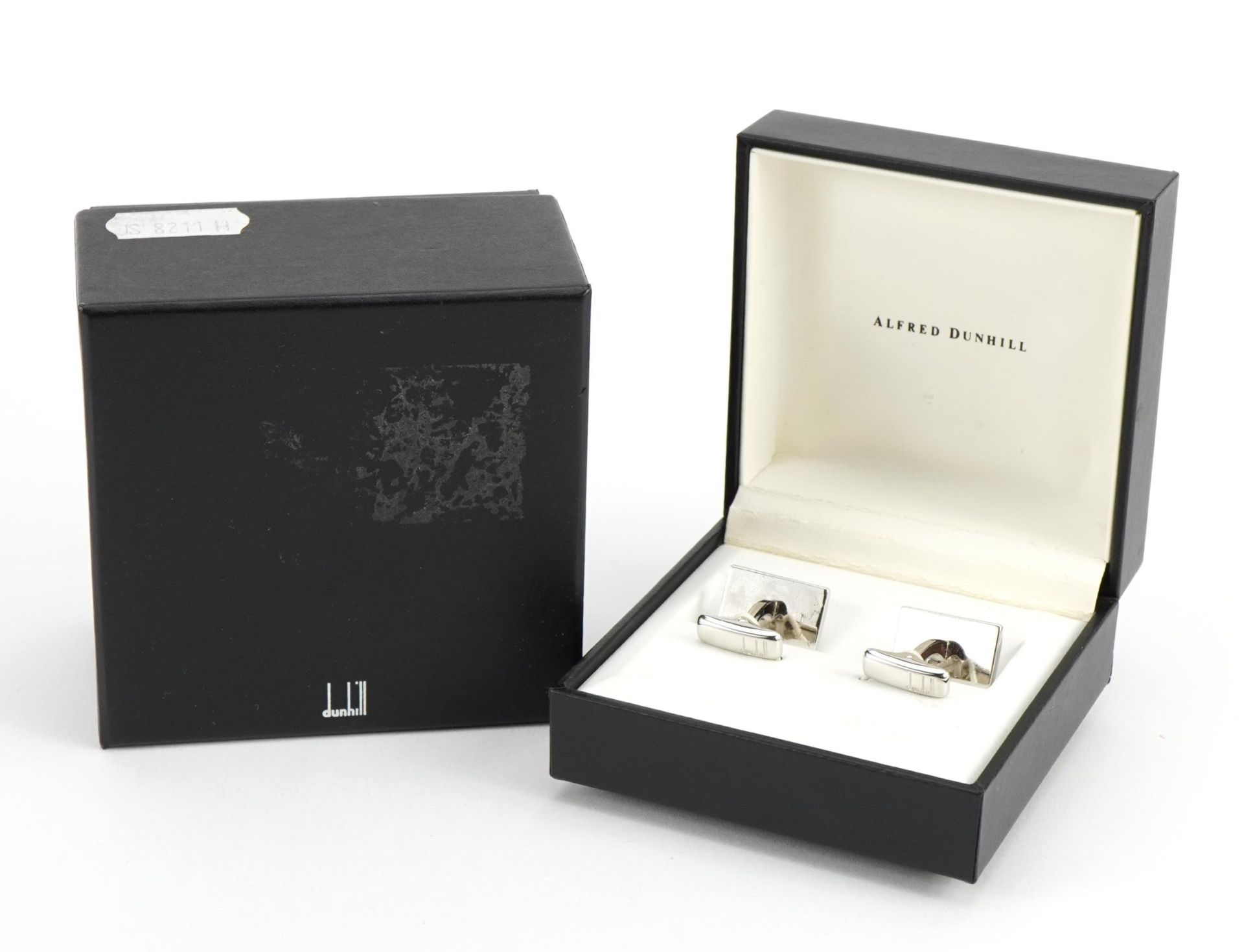 Alfred Dunhill, pair of steel cufflinks with Alfred Dunhill box, 1.9cm wide