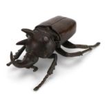 Japanese patinated bronze stag beetle with hinged back 10.5cm in length