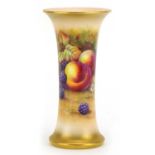 Horace Price for Royal Worcester, porcelain trumpet vase hand painted with fruit and berries,