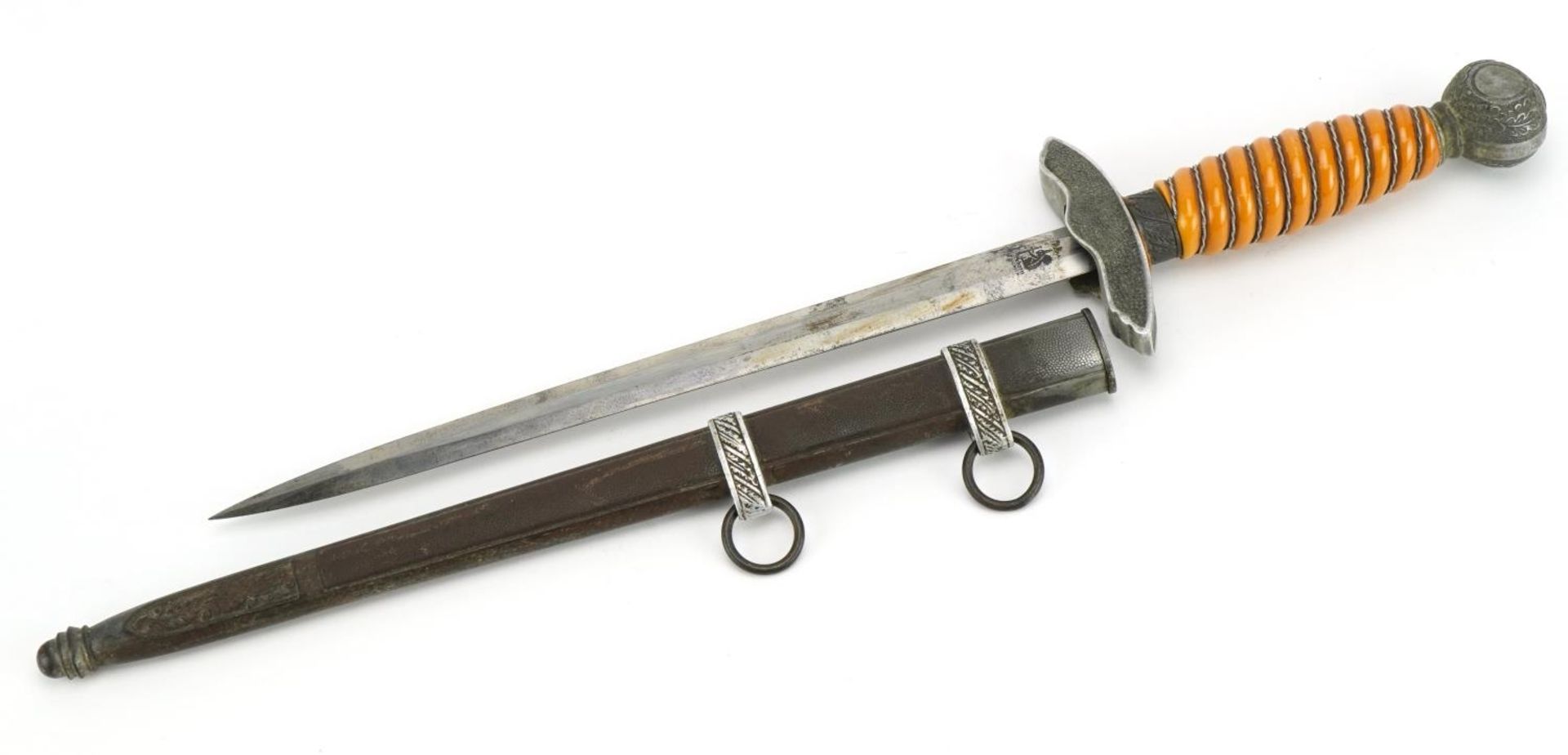 German military interest Luftwaffe dirk with scabbard by Carl Eickhorn, 43cm in length