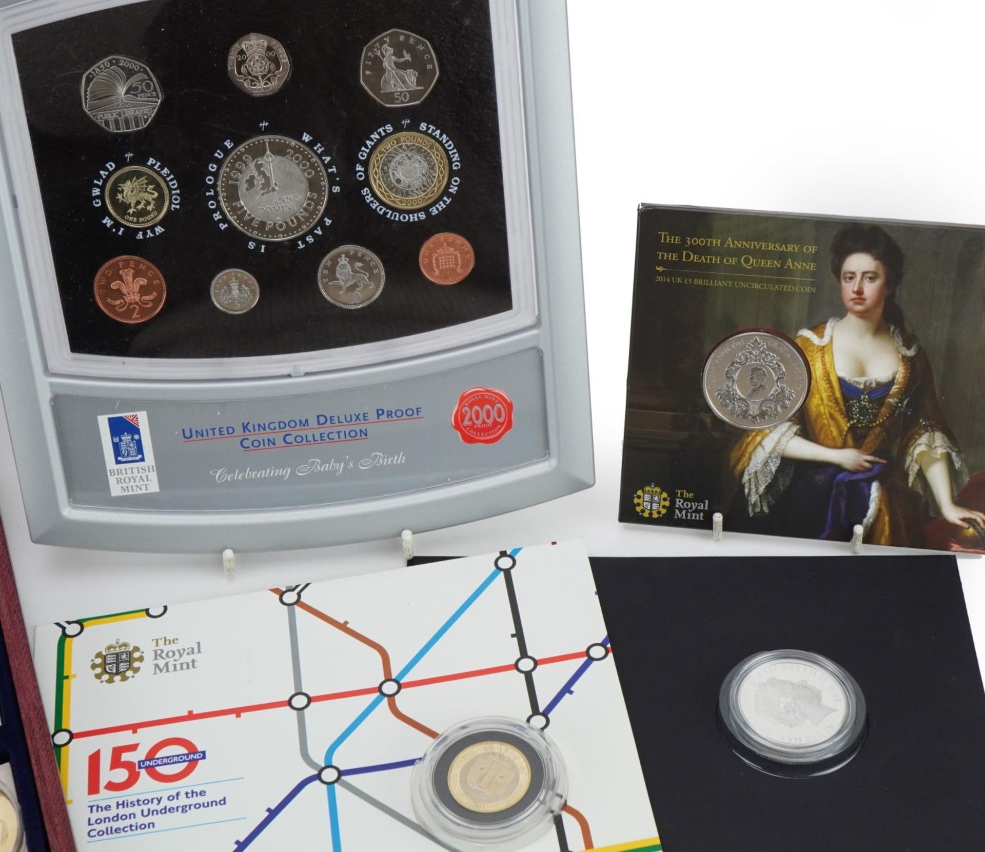 British coinage including Winsor Dynasty Princess silver proof five pound coin, 100th Anniversary of - Bild 3 aus 4