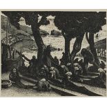 After Clare Leighton - The Net Menders, wood engraving, inscribed verso, published in The London