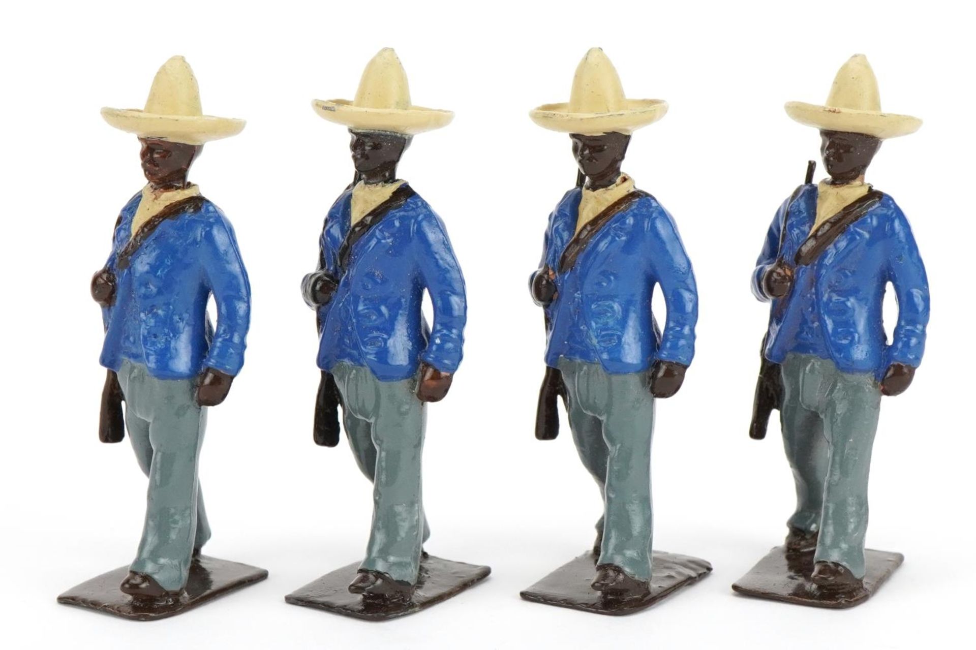 Four vintage Britains hand painted lead African soldiers, 6.5cm high