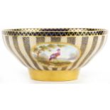 Aynsley porcelain bowl finely hand painted with panels of landscapes onto a striped ground, 23cm