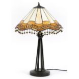 Tiffany design bronzed table lamp with leaded glass shade, 62cm high