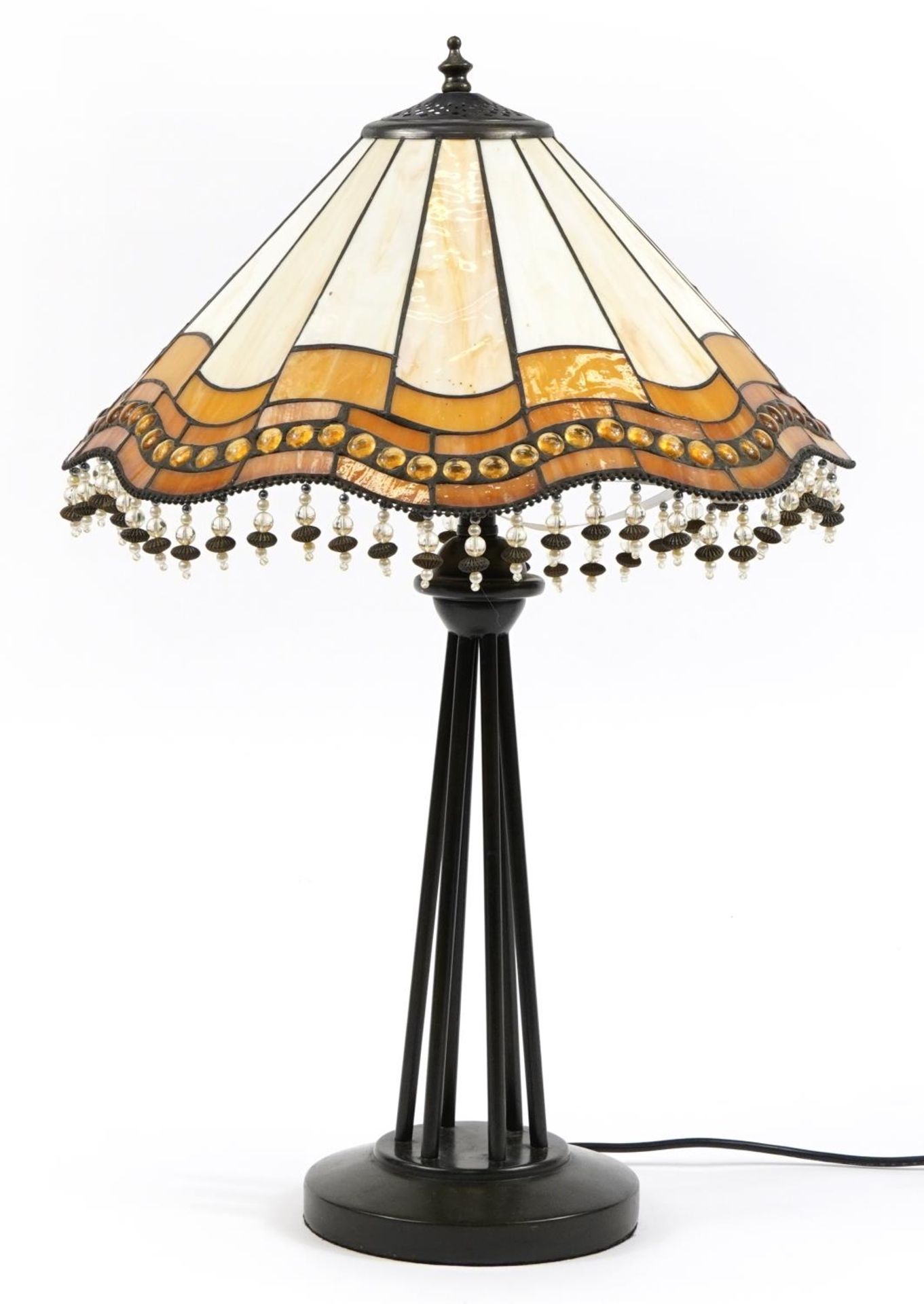 Tiffany design bronzed table lamp with leaded glass shade, 62cm high