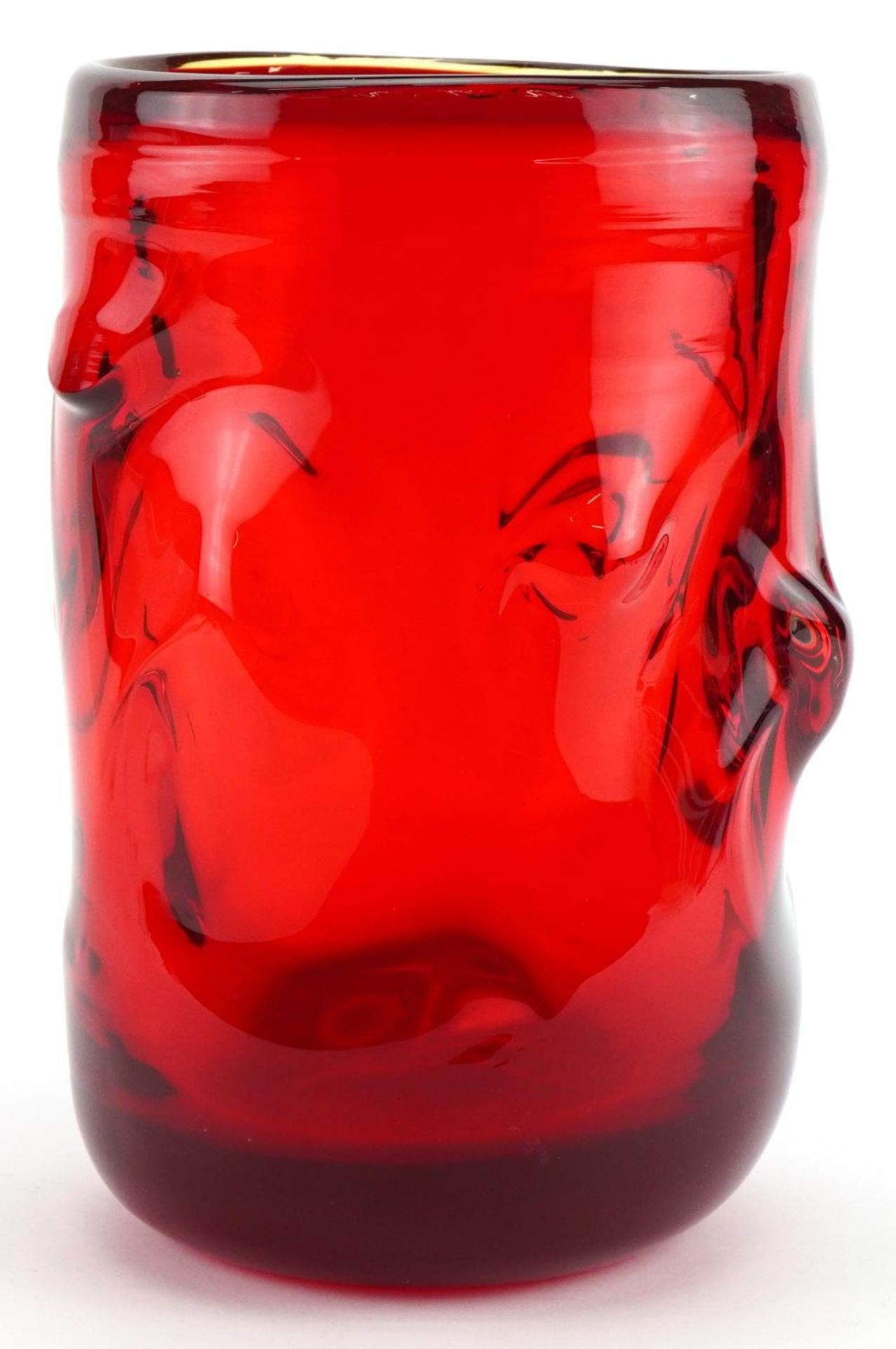 Geoffrey Baxter for Whitefriars, large Whitefriars knobbly glass vase in ruby, 23.5cm high