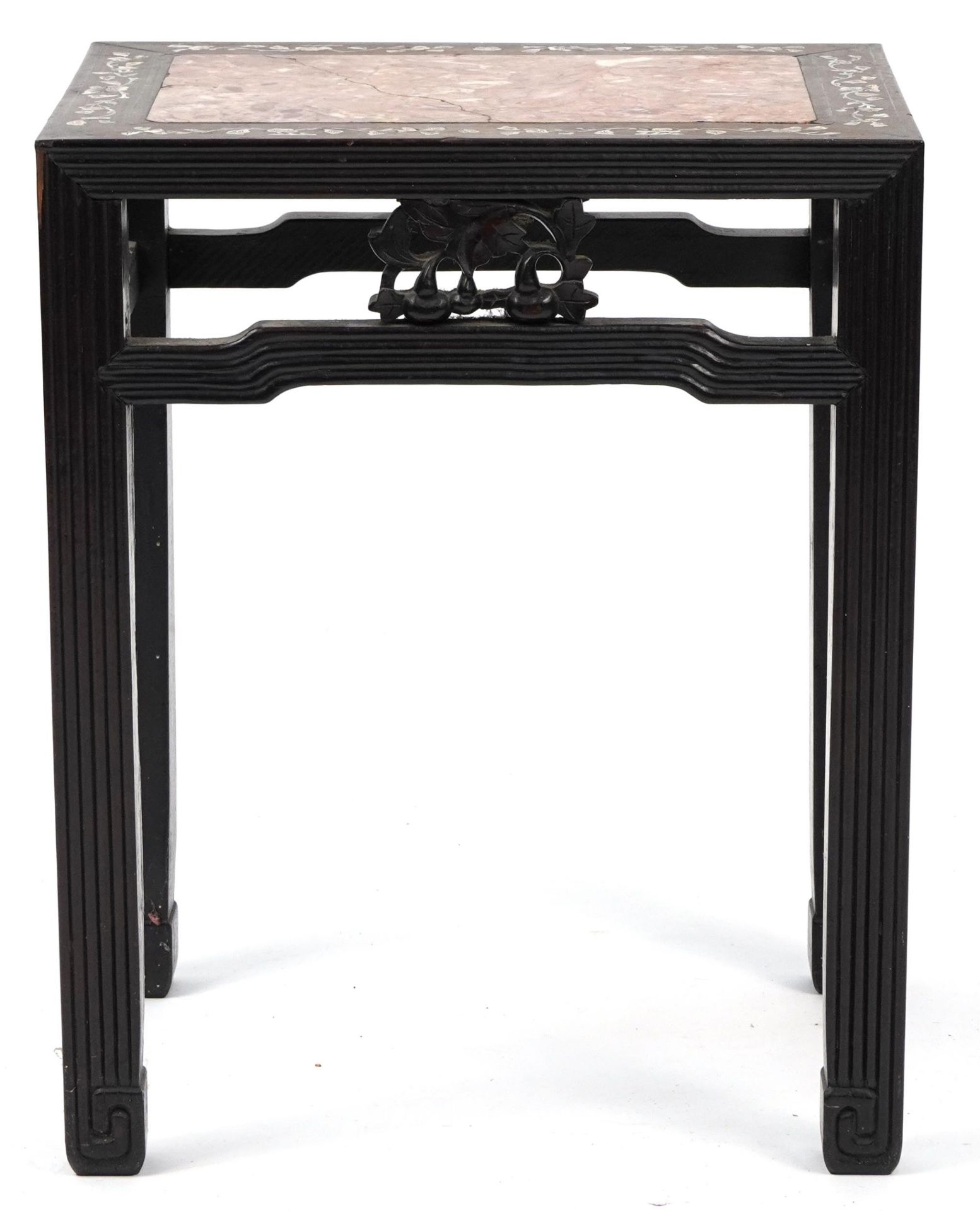 Chinese hardwood table with mother of pearl inlay and inset marble top, possibly Hongmu, 52cm H x - Bild 2 aus 5