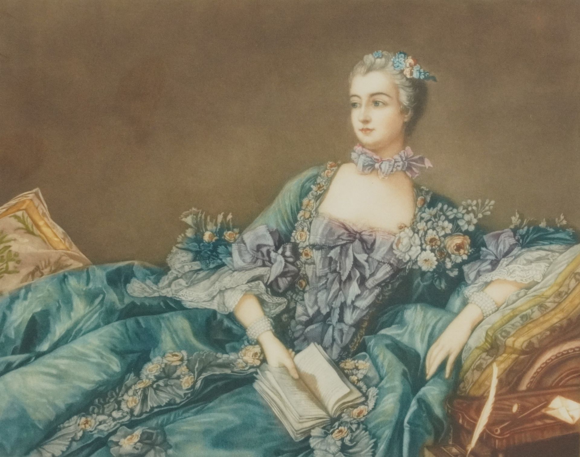 After Francois Boucher - Madame de Pompadour, pencil signed print in colour, signed M Thorne,