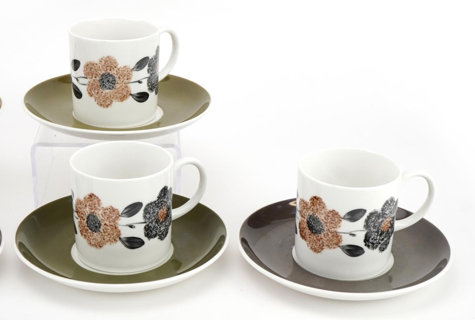 Set of six Susie Cooper coffee cans and saucers decorated with flowers, with box, the saucers 14cm - Image 4 of 5