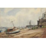 Ashton Cannell - Low Water, watercolour, The Wapping Group of Artists label verso, mounted, framed