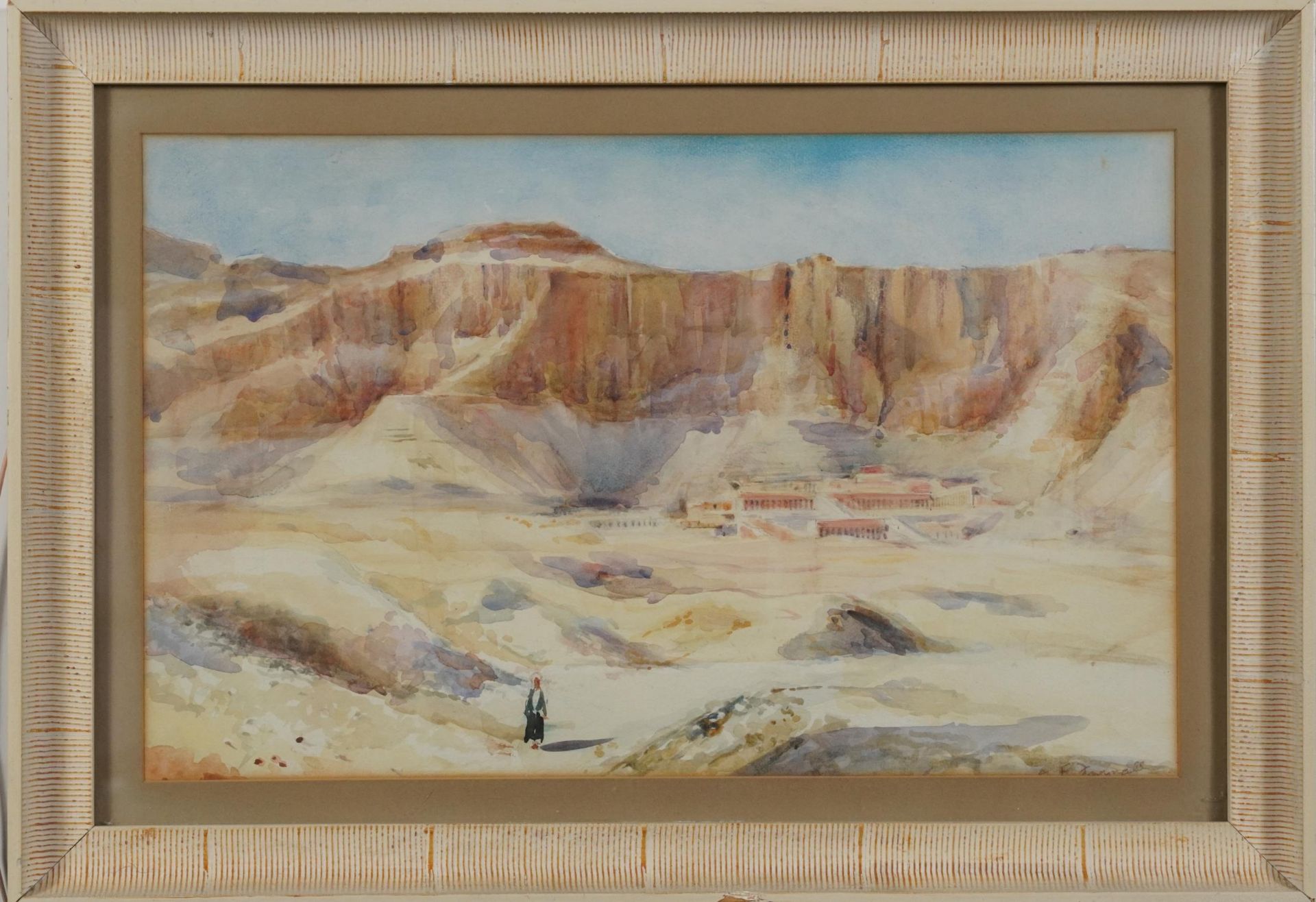 Pyramids and Quarry, two Middle Eastern school watercolours, each indistinctly signed, one partially - Image 3 of 10