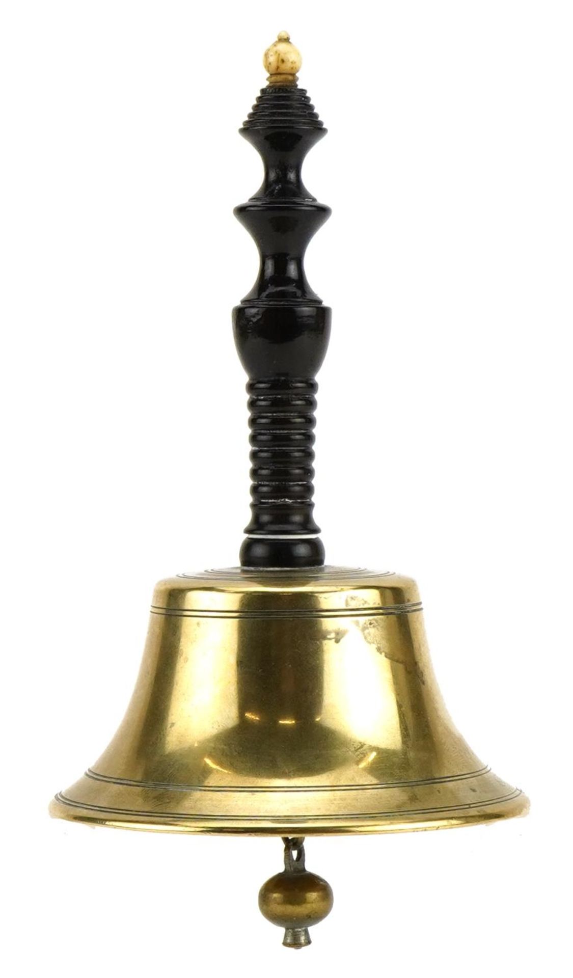 Good quality turned brass bell with rosewood and bone handle, 12.5cm high - Bild 2 aus 3