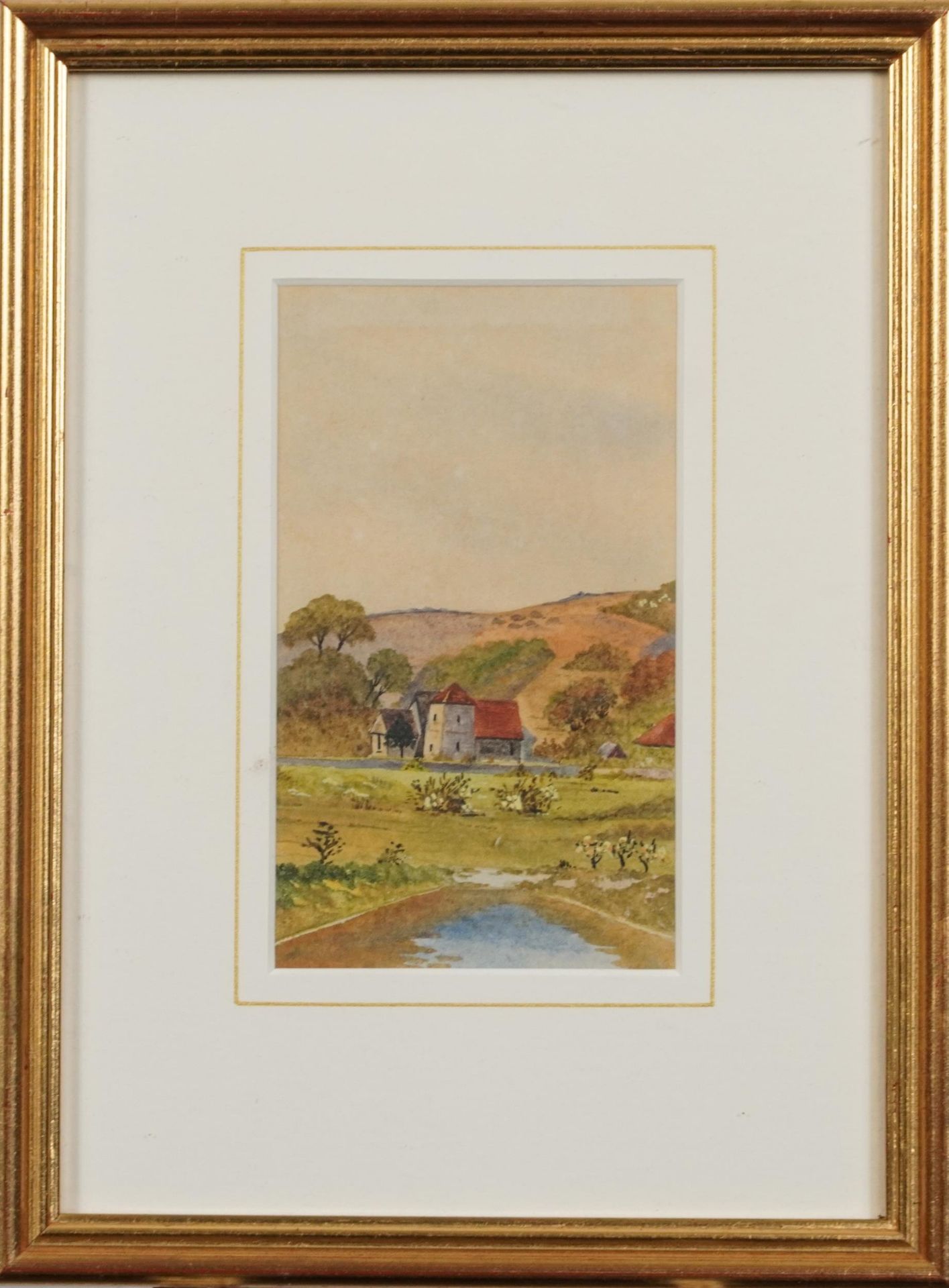 H Burchett - Falmer Church and East Dean Church, pair of watercolours, each with details verso, - Image 7 of 9