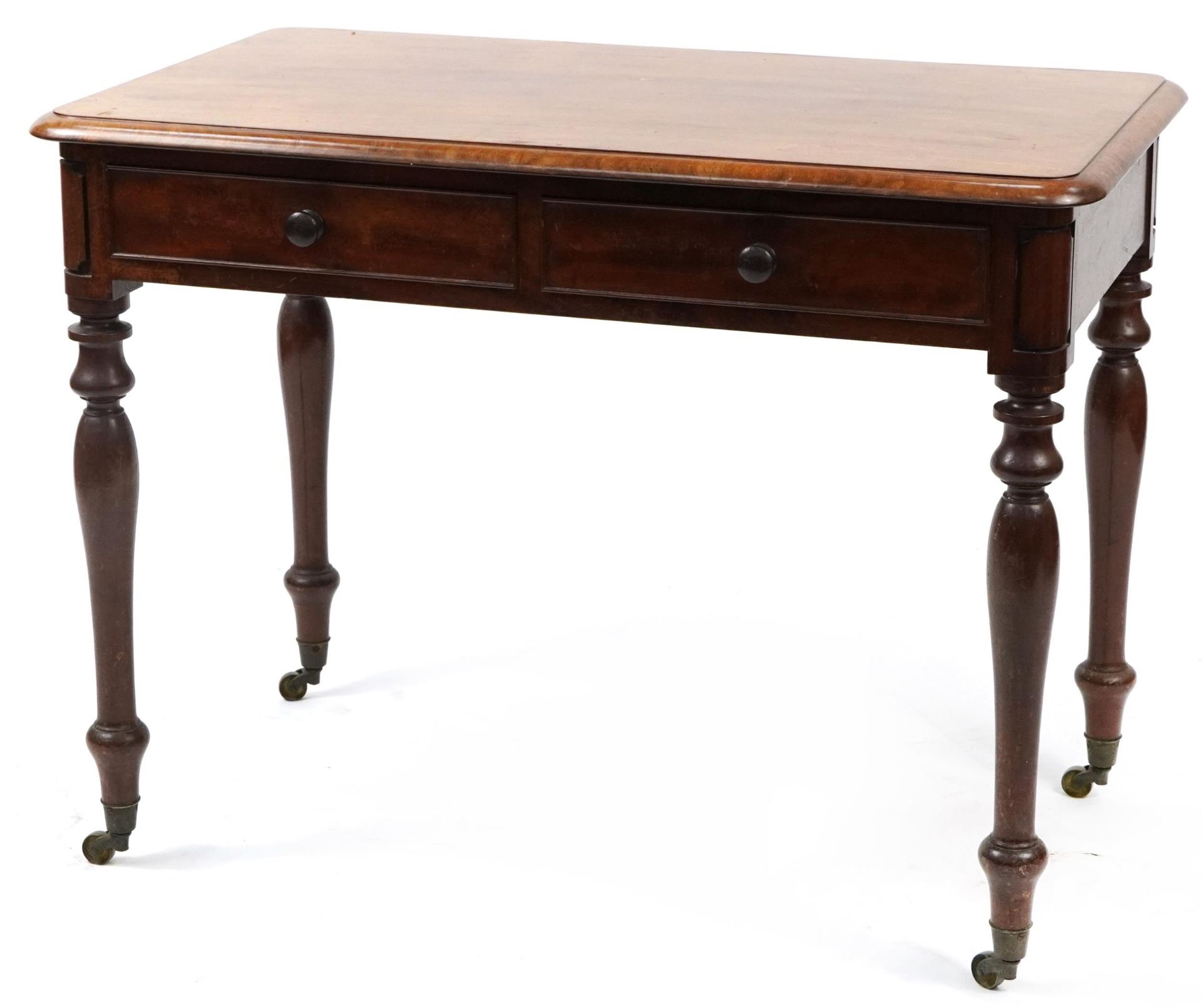 Victorian mahogany side table with two frieze drawers, 73cm H x 96cm W x 55cm D