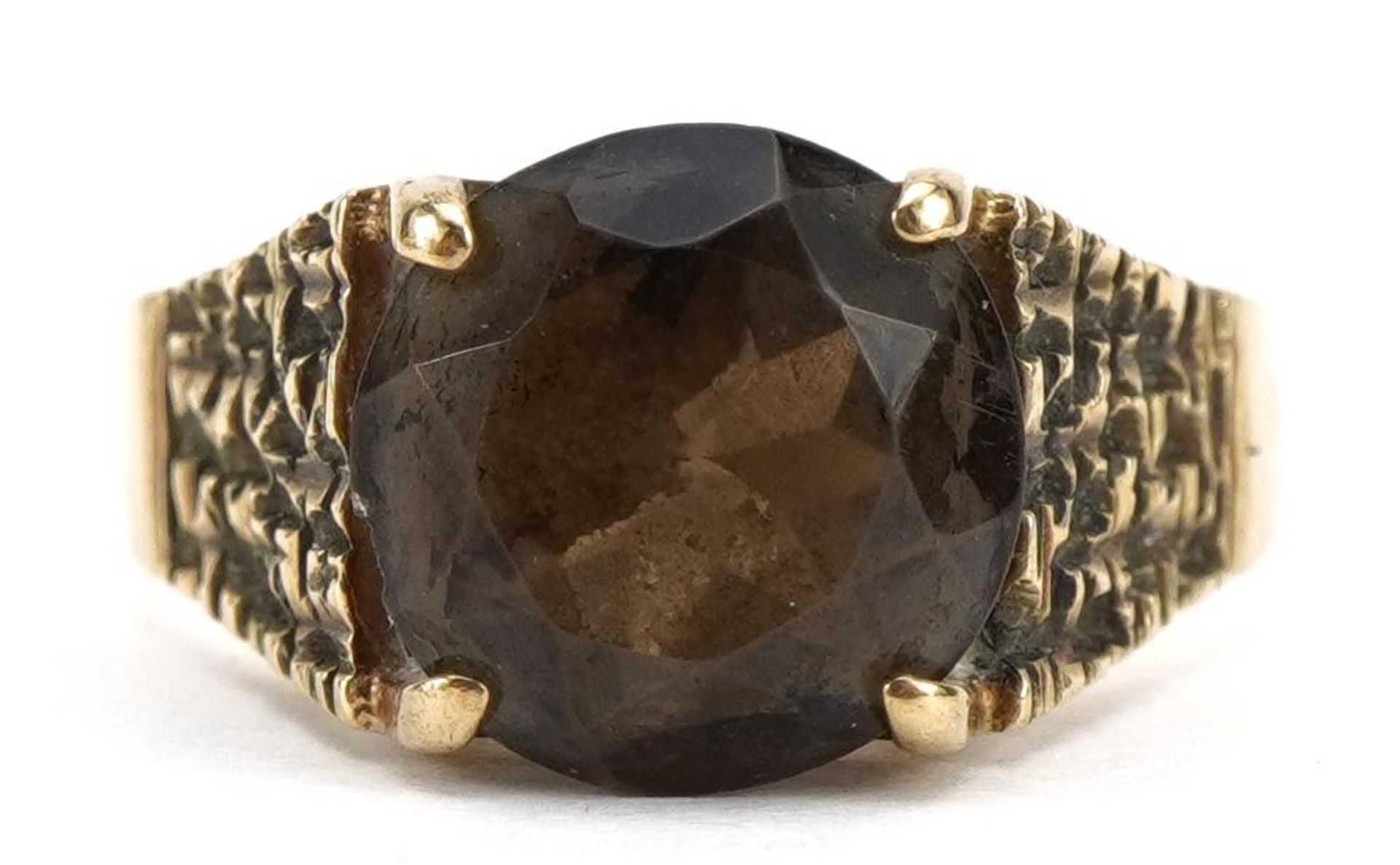 9ct gold smoky quartz ring, Birmingham 1977, size M/N, 3.0g