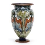 Frank Barlow for Royal Doulton, Art Nouveau stoneware vase hand painted with flowers, 16.5cm high