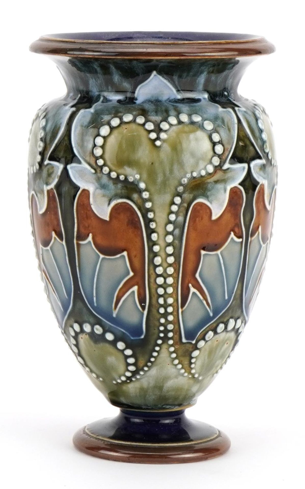 Frank Barlow for Royal Doulton, Art Nouveau stoneware vase hand painted with flowers, 16.5cm high